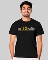 Shop Unisex Black Printed Regular Fit T Shirt-Front