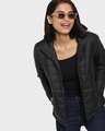 Shop Women's Black Relaxed Fit Puffer Jacket-Front