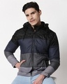 Shop Men's Multicolor Color Block Puffer Jacket With Detachable Hood-Front