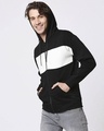 Shop Men's Black & White Color Block Zipper Hoodie-Front