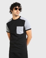 Shop Black Color Block Pocket T-Shirt-Front