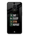 Shop Black Eat Sleep & Gym Printed Glass Back Case for Xiaomi Redmi Note 9 Pro Max-Front