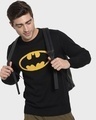 Shop Men's Black  Batman Graphic Printed Flat Knit Sweater-Front
