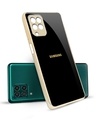 Shop Black Gold Logo Metallic Gold Premium Glass Case for Samsung Galaxy F62-Front