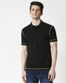 Shop Black Half Sleeve Contrast Polo-Front