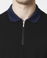 Shop Black Half Sleeve Contrast Zipper Polo