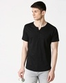 Shop Black Half Sleeve Henley T-Shirt-Front