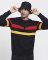 Shop Men's Black Striped Henley Flat Knit Sweater-Front