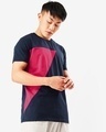 Shop Men's Blue & Pink Color Block T-shirt-Front
