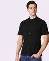 Shop Black Mandarin Collar Half Sleeve Shirt-Front