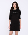 Shop Black Minimal 3/4th Sleeve T-Shirt Dress-Front