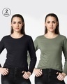 Shop Black-Moss Green Full Sleeves Combo T-Shirt-Front