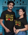 Shop Pack of 2 Unisex Black My Better Half Typography Couple T-shirt-Front