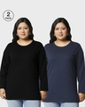 Shop Black-Navy Blue Full Sleeve Plus Size T-Shirt Combos-Front
