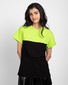 Shop Black-Neon Green 90's Vibe Boyfriend Panel T-Shirt-Front