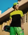 Shop Black & Neon Green 90's Vibe Panel T-Shirt-Front
