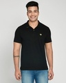 Shop Black-Neon Lime Contrast Collar Pique Polo T-Shirt-Front