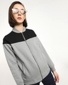 Shop Women's Black & Grey Color Block Zipper Bomber Jacket-Front