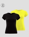 Shop Pack of 2 Women's Black & Pineapple Yellow Slim Fit T-shirt-Front