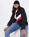Shop Women's Black & White Color Block Plus Size Windcheater Jacket-Front