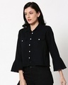 Shop Women's Black Relaxed Fit Denim Jacket-Design