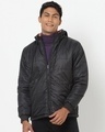 Shop Men's Black & Orange Reversible Puffer Jacket-Front
