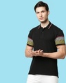 Shop Black Sleeves Stripe Polo T-Shirt-Front