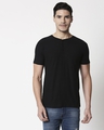 Shop Black Slub Half Sleeve Henley T-Shirt-Front