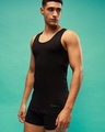 Shop Men's Black Slim Fit Basic Vest-Front