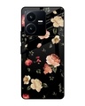 Shop Black Spring Floral Printed Premium Glass Case for Vivo Y22 (Shock Proof,Scratch Resistant)-Front