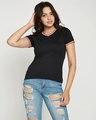 Shop Black V-Neck Varsity Rib T-shirt-Front