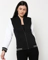 Shop Women's Black & White Varsity Bomber Jacket-Front