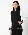 Shop Women's Black & White Varsity Bomber Jacket-Design