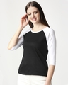 Shop Black-White 3/4th Sleeve Raglan T-Shirt-Front