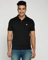Shop Black-White Contrast Collar Pique Polo T-Shirt-Front