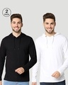 Shop Black-White Full Sleeve Hoodie T-shirt-Front