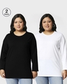 Shop Black-White Full Sleeve Plus Size T-Shirt Combos-Front