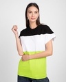 Shop Black-White-Neon Green 90's Vibe Boyfriend Panel T-Shirt-Front