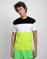 Shop Black White & Neon Green 90's Vibe Panel T-Shirt-Front