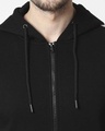 Shop Black - White Sleeve Panel Zipper Hoodie-Full