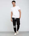 Shop Jet Black-White Sports Trim Fleece Joggers-Full