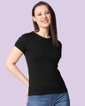 Shop Black Women Half sleeve Plain Rib T-Shirt-Front