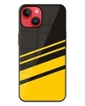 Shop Black Yellow Stripe Art Premium Printed Glass Cover for Apple iPhone 14-Front