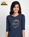Shop Blessed Gold Round Neck 3/4th Sleeve T-Shirt (GOLD PRINT)-Front