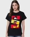 Shop Women's Black Blocked Mickey Graphic Printed Boyfriend T-shirt-Front