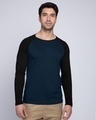 Shop Blue & Black Full Sleeve Raglan T-Shirt-Front