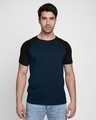 Shop Blue & Black Half Sleeve Raglan T-Shirt-Front