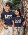Shop Pack of 2 Unisex Blue Bomb Squad Typography Couple T-shirt-Front