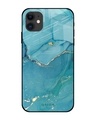 Shop Blue Golden Glitter Premium Glass Case for Apple iPhone 12 Mini (Shock Proof, Scratch Resistant)-Front