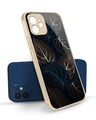 Shop Blue Golden Leaves Metallic Glod Premium Glass Case for Apple iPhone 12-Front